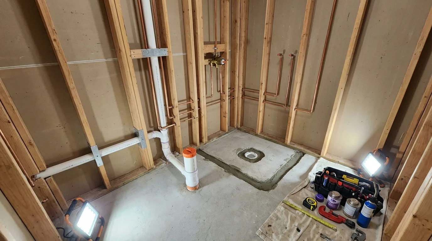 Bathroom rough-in plumbing during remodel by Johns Plumbing LLC in Calipatria