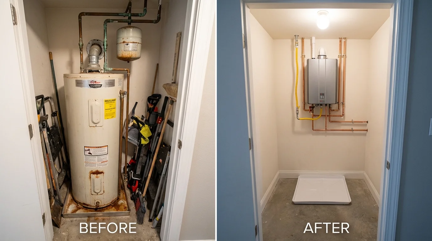 Tank water heater versus wall-mounted tankless unit comparison for Calipatria, CA homeowners