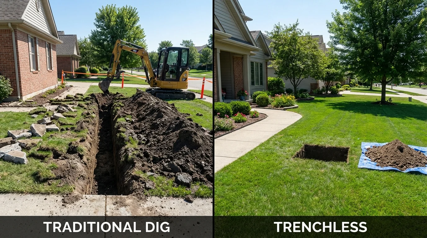 Trenchless sewer repair with minimal yard damage versus traditional excavation in Calipatria, CA